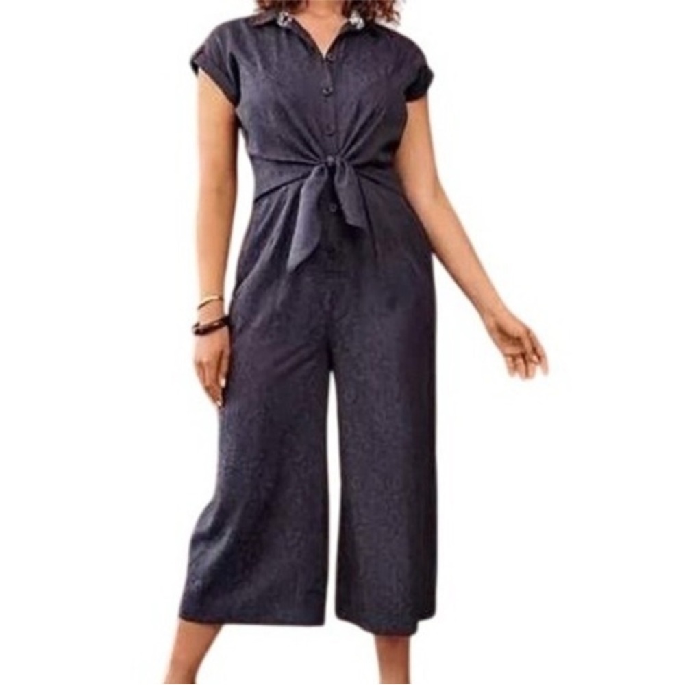 Anthropologie Navy Blue Button-Front Jumpsuit